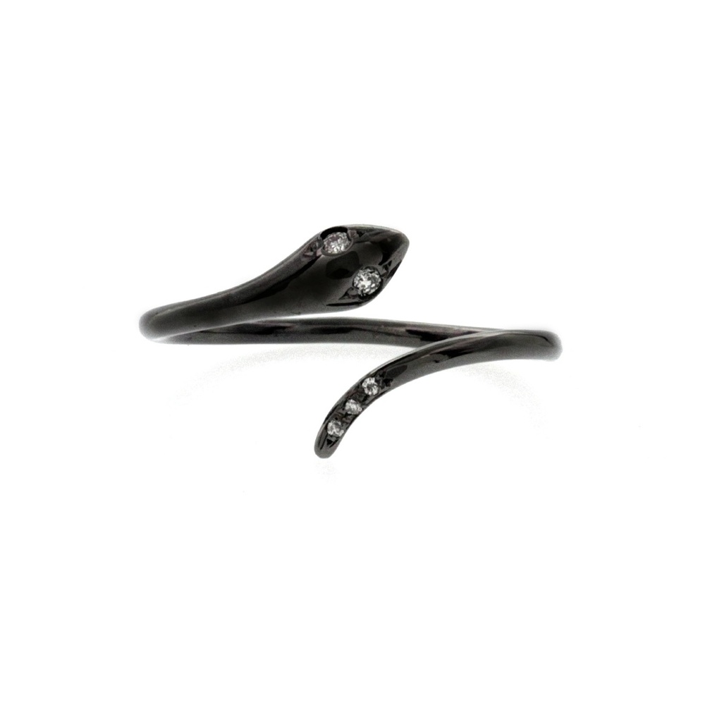 Handmade 14K Black Rhodium Diamond Snake Band Ring